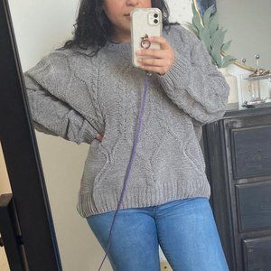 Cozy Grey Cable Knit Sweater